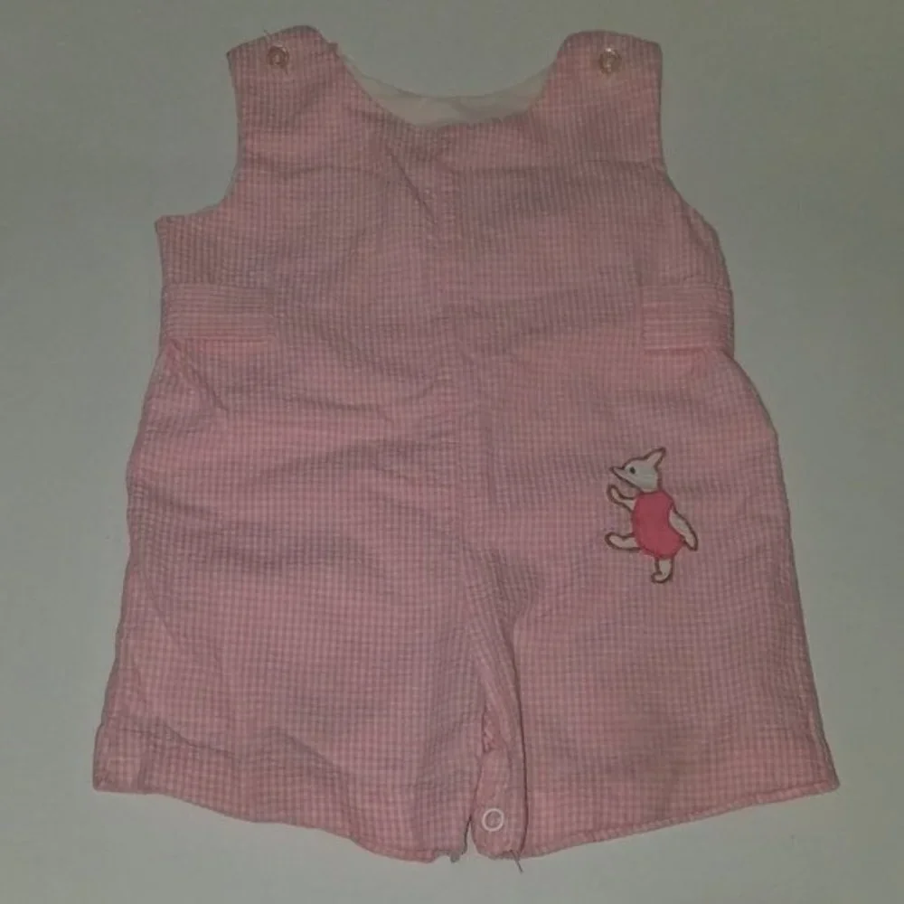 VTG Disney Sears Piglet Romper Baby 18 Months Pooh Collection Pink White Gingham